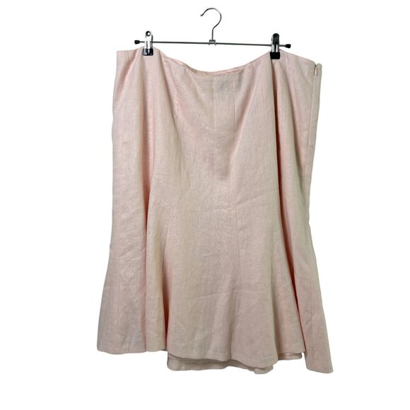 Lauren Ralph Lauren Midi A-Line Skirt Size 18W Pink Lined Side Zip 100% Linen - Picture 1 of 12